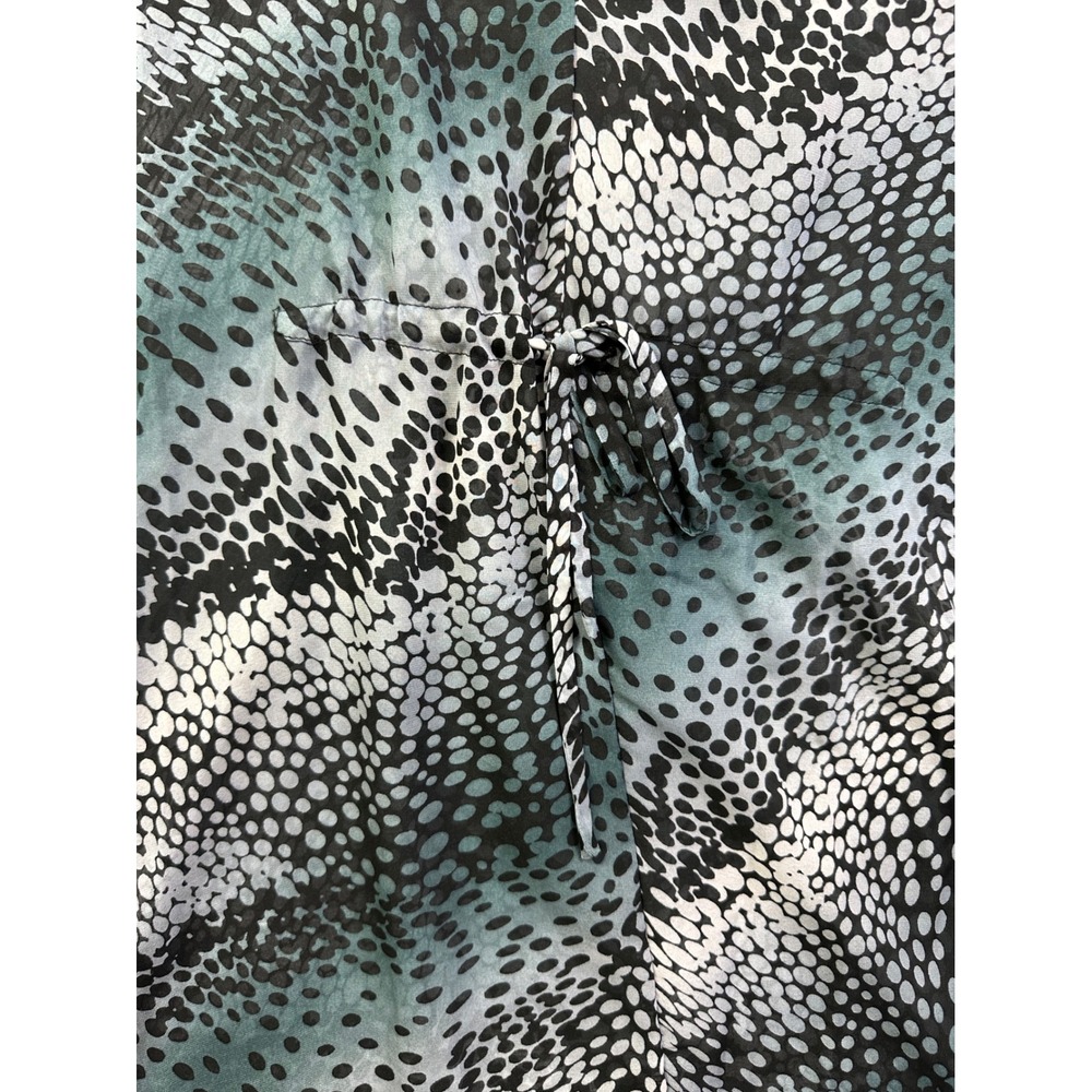 Dotti Womens Abstract Dot Print Sheer Kaftan Top Teal‎ Black Drawstring Waist